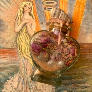 Aphrodite / Venus intention love jar handmade with rose quartz, moonstone, rose